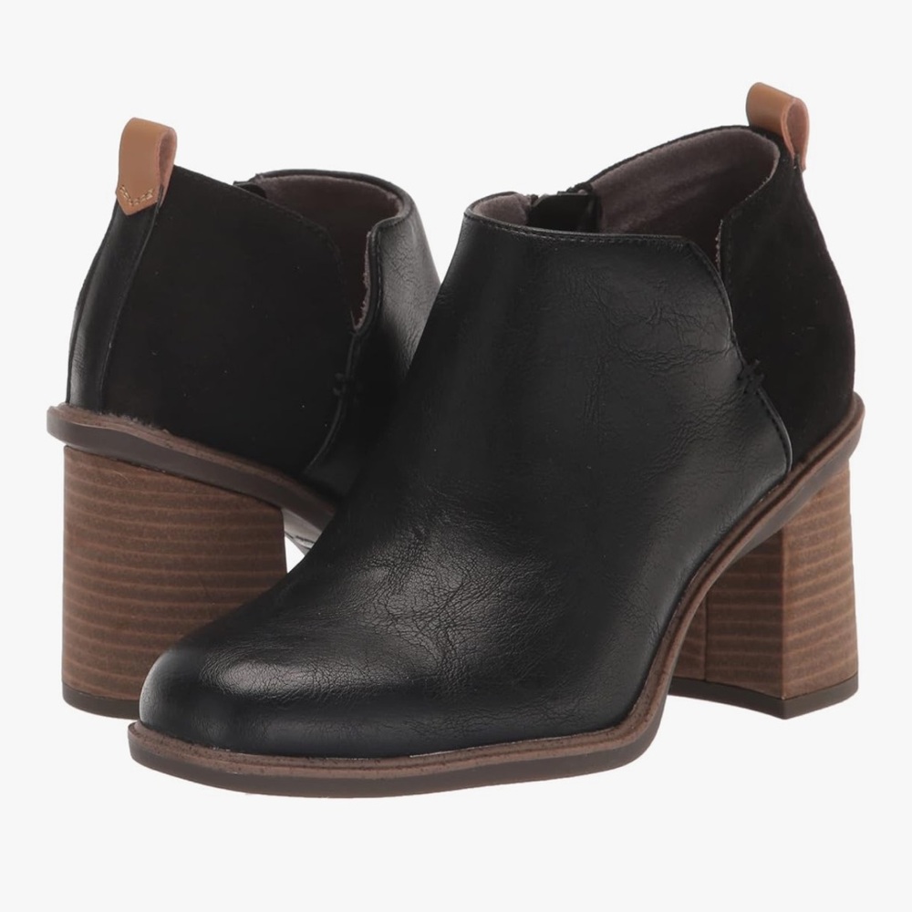 Dr. Scholl’s Roxanne Black Ankle Booties Boots Heel Faux Leather NEW Size 11